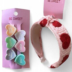 2 NEW Be Sweet Target Line Pink & Red Heart Crochet Headband & Heart Clips